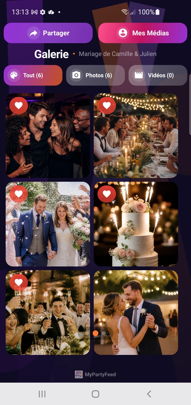 MyPartyFeed — Galerie partagée