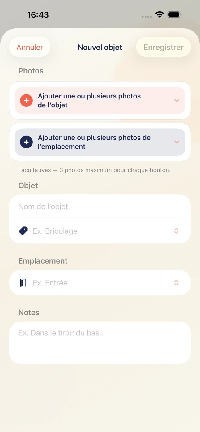 Où j’ai mis ça ? sur iPhone — Ajouter un objet
